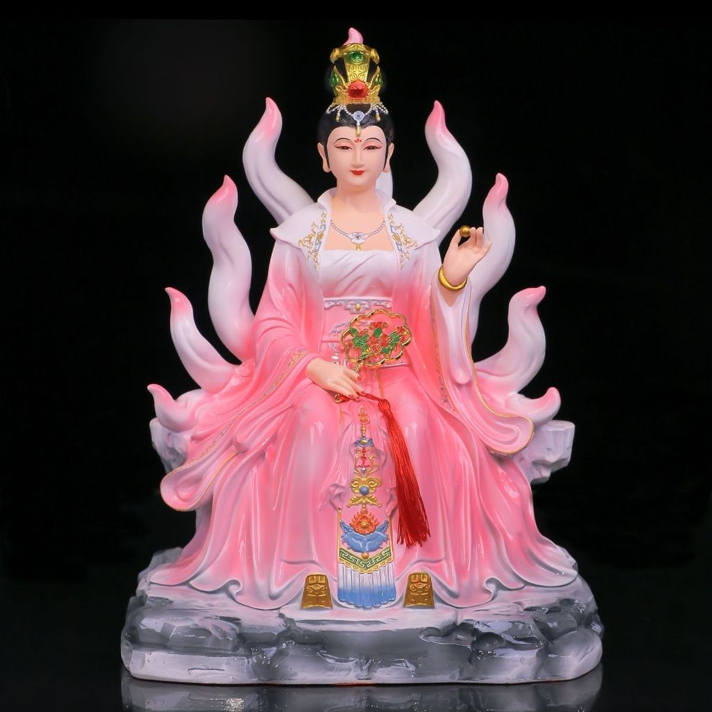 九 Fox Fox Cookie Cat-Tail Fox รูปปั้นเครื่องประดับ One-Tail Fox รูปปั้นเครื่องประดับเก้าสาวจริงสี