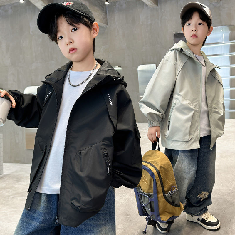 เสื้อแจ็คเก็ตเด็กผู้ชาย สไตล์ตะวันตกและเกาหลี กันลมยาวปานกลาง
