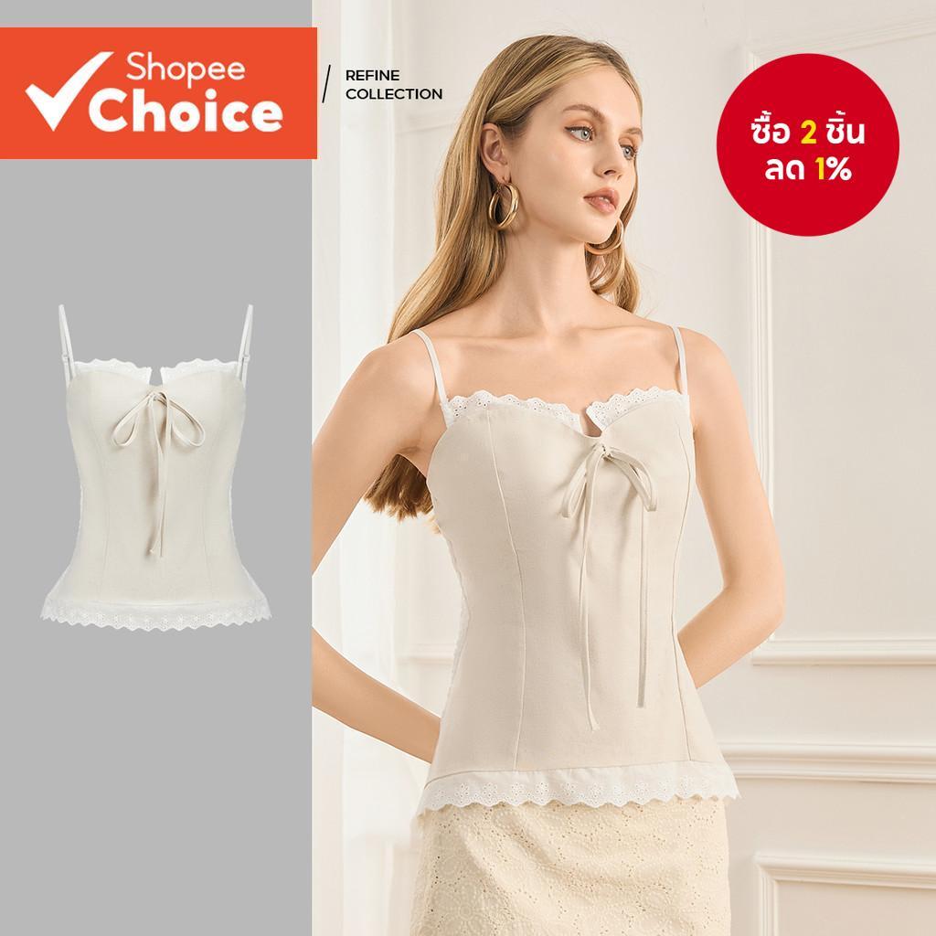 ผู้หญิงสบายๆผ้าธรรมดาเย็บ Lace Up เสื้อกล้าม L119EDTK061