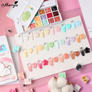 Monja Nail Art UV Gel Polish 18สี Palette กล่อง Pat Ombre สีไล่ระดับสีภาพวาดวาด เล็บออกแบบเครื่องมือ