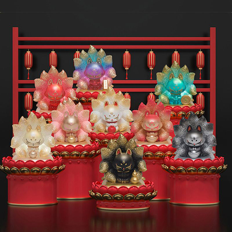 Old Nine Fox Three Generations Lucky Fortune Series ตุ๊กตาอินเทรนด์เครื่องประดับรูปตุ๊กตา