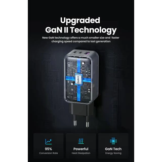 UGREEN 65W GaN Charger 2C1A Fast Charger QC 4.0 PD3.0 สําหรับ iPhone Samsung Xiaomi Huawei แล็ปท็อปแท็บเล็ต