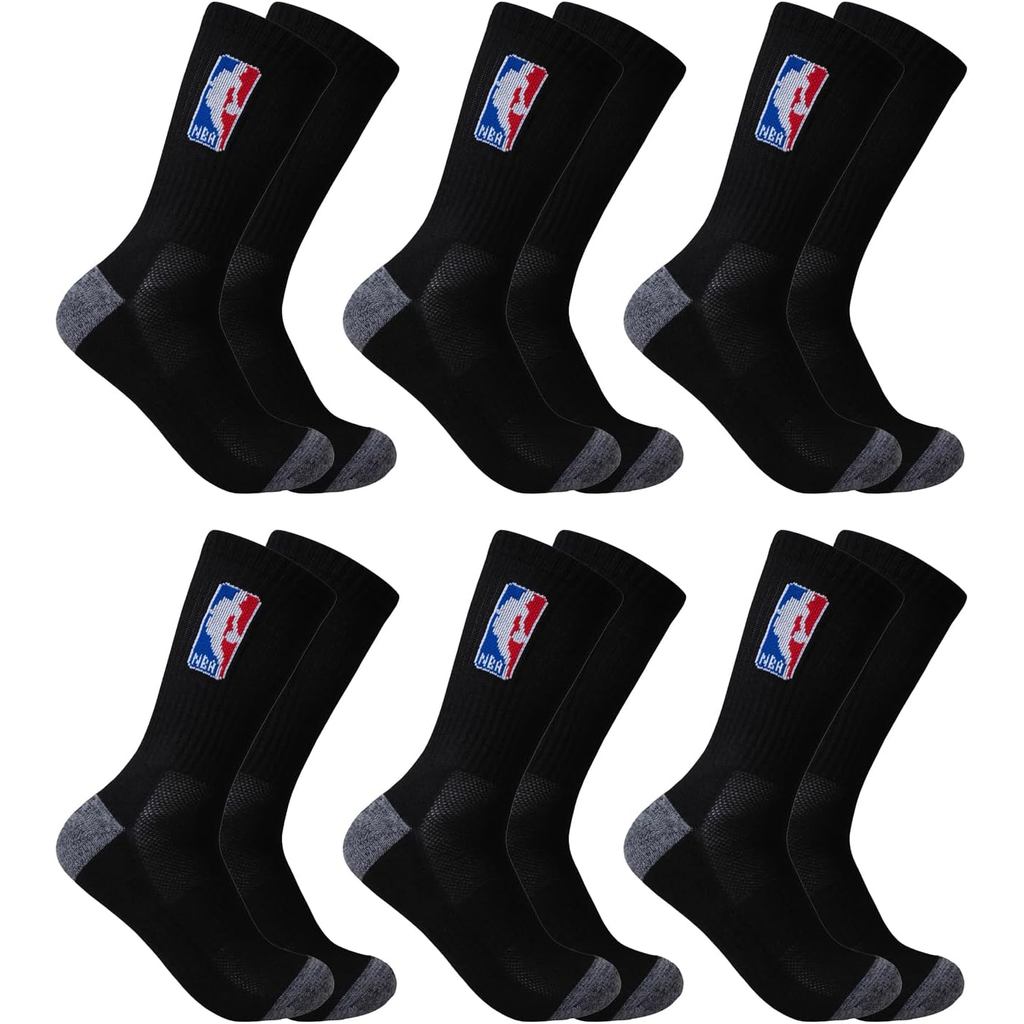 Ultra Game Menss NBA Official Athletic Cushioned Secure Fit Crew Socks - 6 Pack