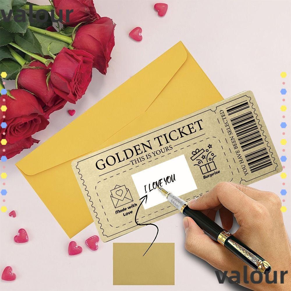 VALOUR Golden Ticket Scratch- Card, Raffle Gift Concert Ticket, Party Favor Scratch Ticket with Enve