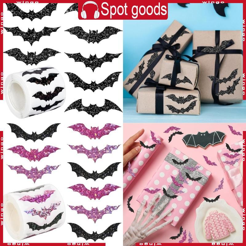 WIN 500 ชิ้นฮาโลวีนค้างคาวสติกเกอร์ตกแต่ง 38 มิลลิเมตรระยิบระยับซีลสติกเกอร์กาวห่อป้ายสําหรับ Scrapb
