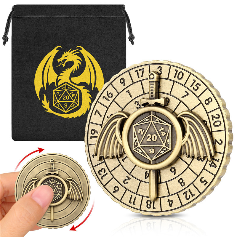 Vintage Winged Sword Design Metal Dice Spinner 7-in-1 Dice Wheel for Role Play Game Accessory for Du