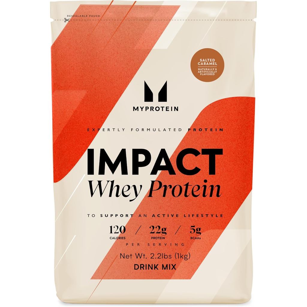 Myprotein Impact Whey Protein Powder คาราเมลเค็ม, 22g โปรตีนและ 5g BCAA ต่อサービซ, เพิ่มพลังกล้ามเนื้อ