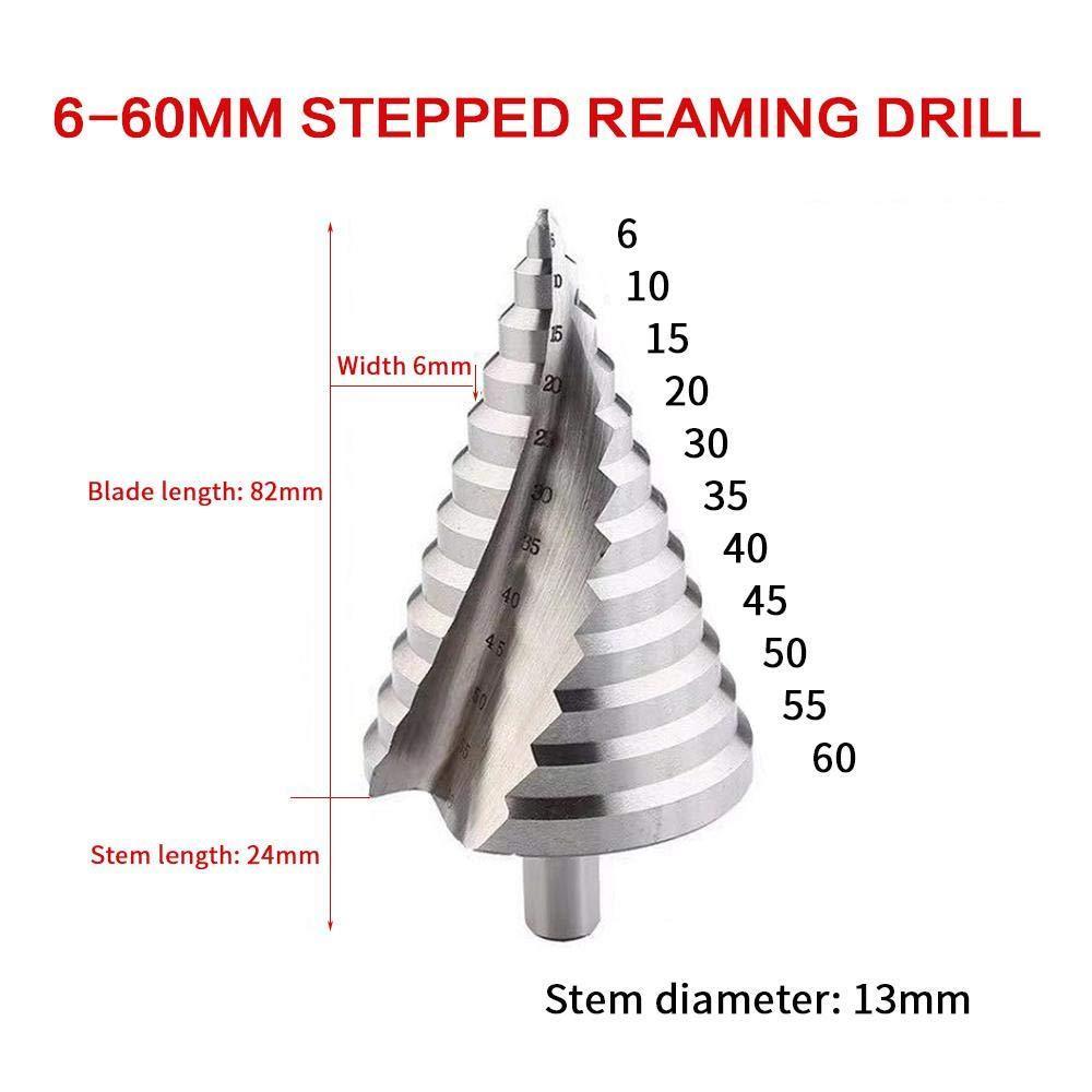 6-60mm Large Size Hole Cutter - HSS Spiral Flute Step Drill & Triangle Multi-Function Bit