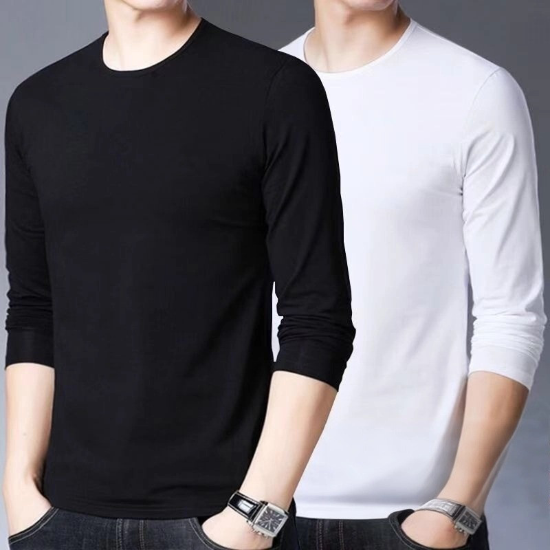 PannoFluxus เสื้อยืดผู้ชายแขนยาวสีทึบ ดีไซน์เรียบหรูกะทัดรัด