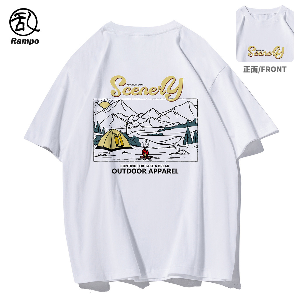 เสื้อยืดสไตล์ย้อนยุคอเมริกันแขนสั้นจากผ้าฝ้ายธรรมชาติ unisex fit หลวม สำหรับสวมใส่ในชีวิตประจำวันฤดูร้อน