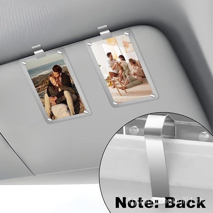 2 PCS Vertical Car Sunshade Photo Frame Clip - Acrylic Snap Clip Universal Fit for Cars, Holds 6*9 P