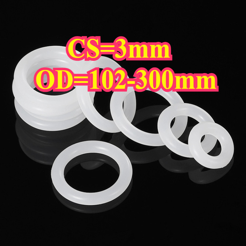 O-ring ปะเก็น CS3mm*OD102-300mm O-ring แหวนซิลิโคนสีขาวซีลเกรดอาหารแหวนยางกันน้ําปะเก็นยืดหยุ่นDUJUN