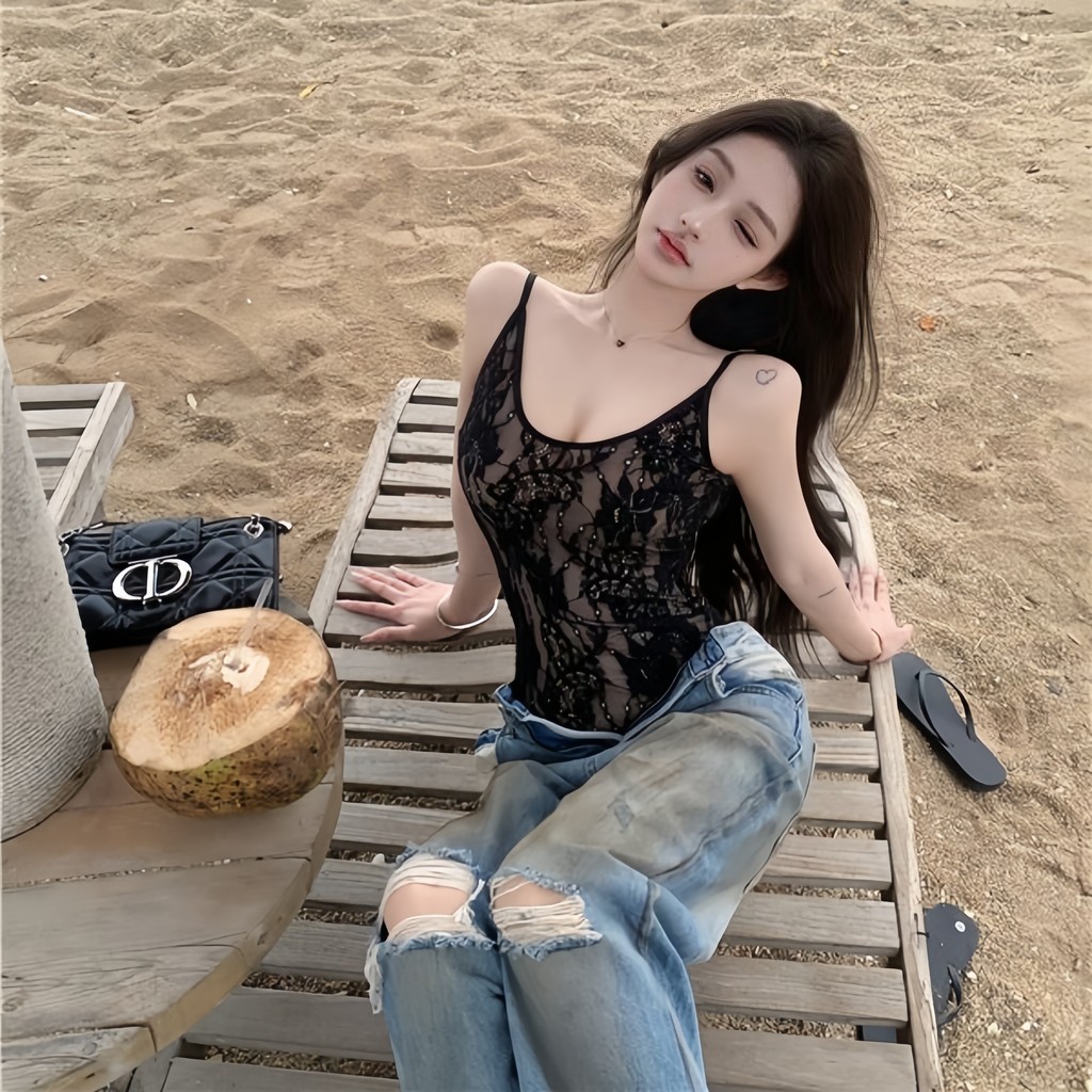 Vogue🌟พร้อมส่ง🌟 ชุดบอดี้สูท ลายลูกไม้ สีขาวครีมดำ เรียบหรูเซ็กซี่มากแม่ #C010 - รูปที่ 2