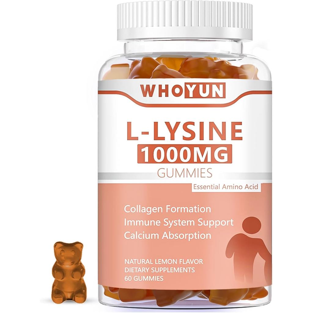 L-Lysine 1000mg Gummies, อาหารเสริมไลซีนแบบเคี้ยวสําหรับผู้ใหญ่, รองรับภูมิคุ้มกัน, รองรับการสร้างคอ