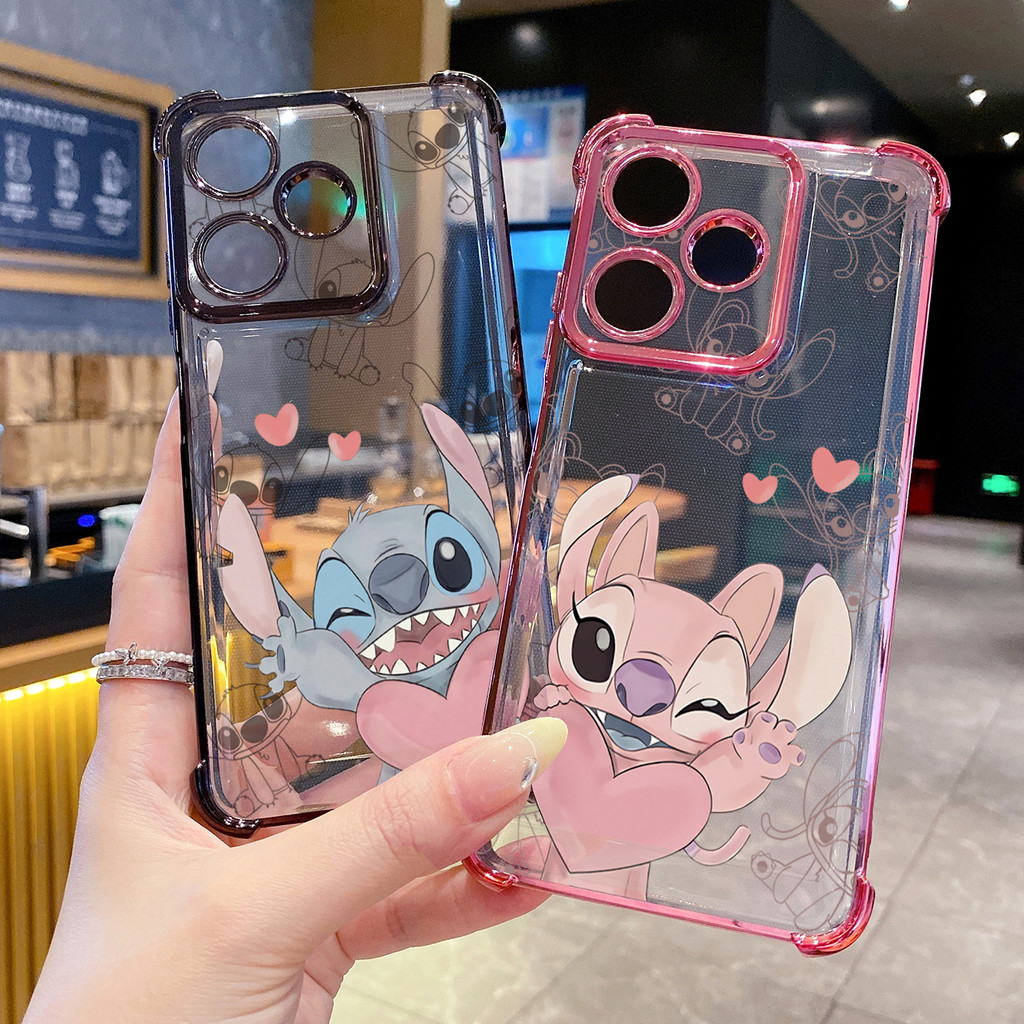 เข้ากันได้กับRealme 14 Pro C63 C53 C51 หมายเหตุ 50 คู่Stitch Angel ClearชุบกรณีAnti Drop Cover FD