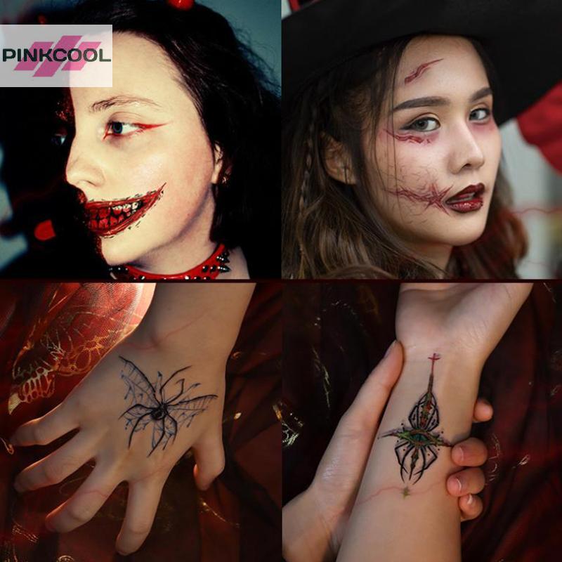 PINKCOOL 1 แผ่นฮาโลวีน Terror Wound ชั่วคราว Tattoo กันน้ําเลือดที่สมจริง Tattoos การบาดเจ็บรอยแผลเป
