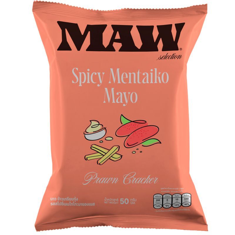 MAW มาว ข้าวเกรียบกุ้ง รสสไปซี่เมนไทโกะมายองเนส 50 กรัม [8858669402992]