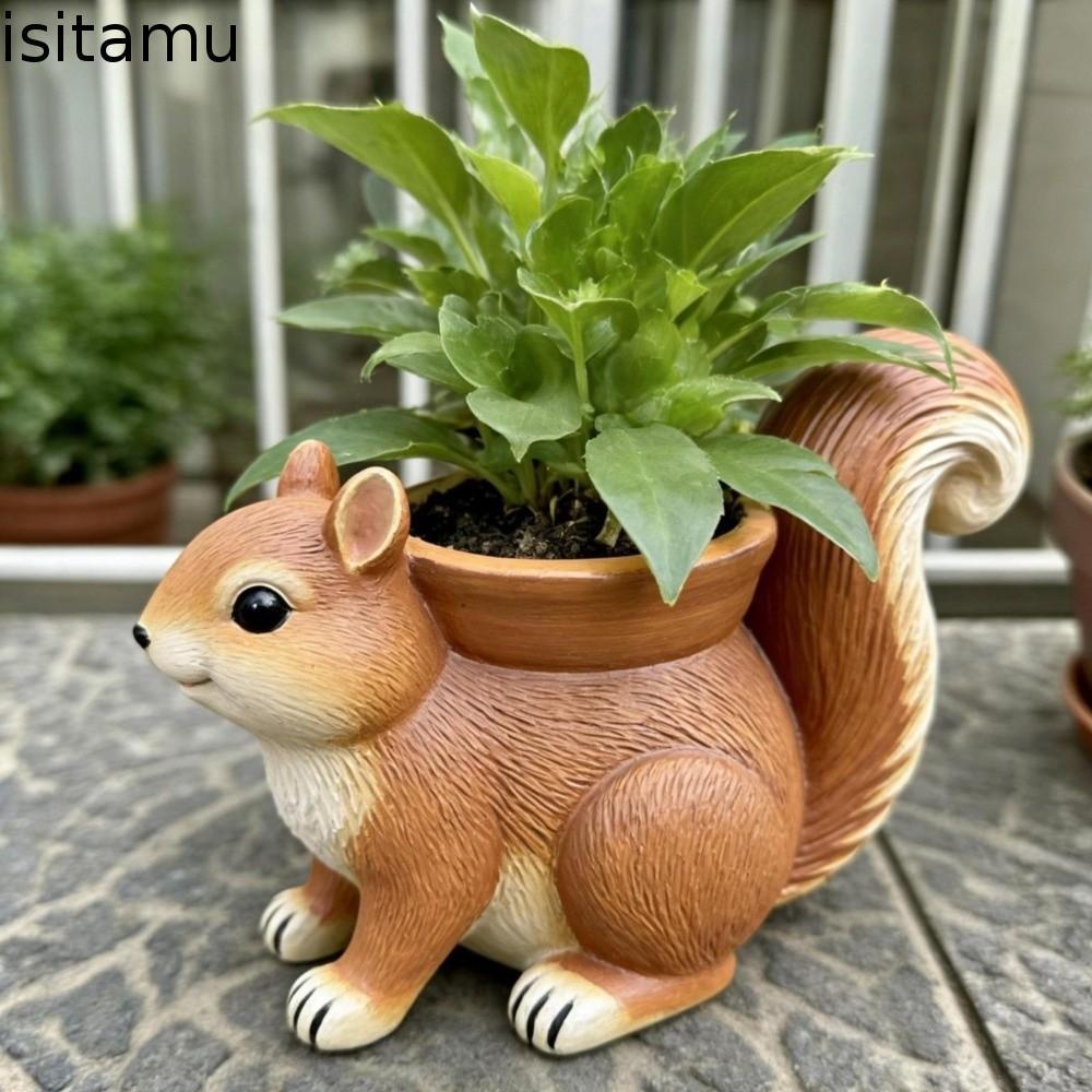 ISITAFT กระรอก Succulent กระถางดอกไม้, เรซิ่นกระรอกเครื่องประดับสัตว์กระถางดอกไม้, Creative Handmade น่ารัก Succulents กระถางต้นไม้ระเบียงพืช