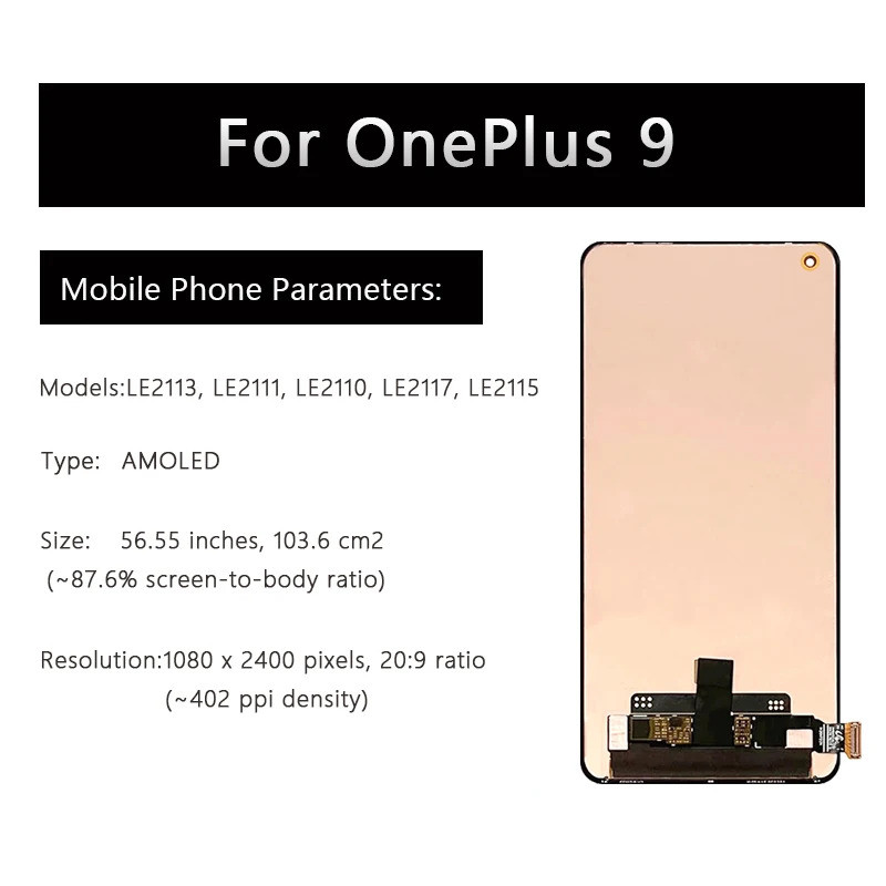 หน้าจอแสดงผล AMOLED สําหรับ OnePlus 9 LE2113 สําหรับ OnePlus 9 Pro LE2121 เปลี่ยนจอแสดงผล Lcd หน้าจอ