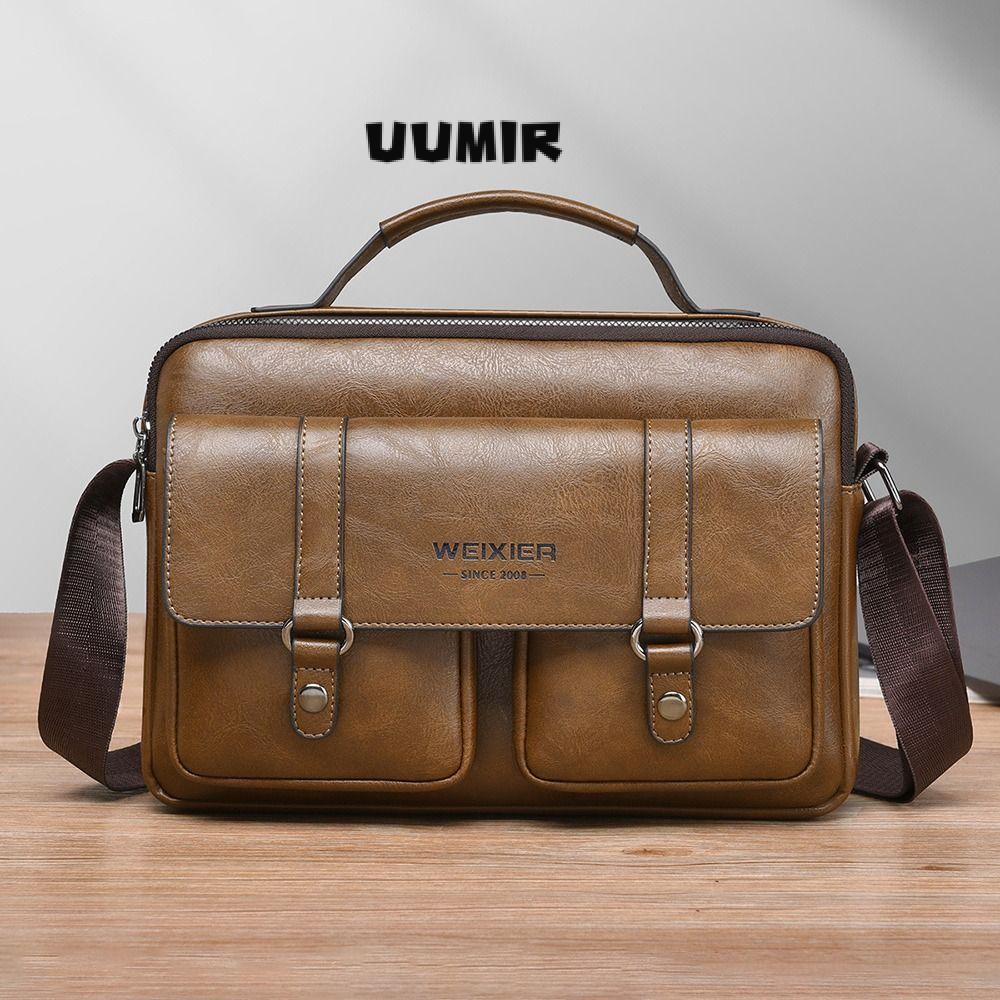 UUMIR กระเป๋าคาดหน้าอกผู้ชาย, PU หนังความจุขนาดใหญ่กระเป๋าสะพายข้าง,แบบพกพา Casual ปรับกระเป๋า Messenger กันน้ํา Office