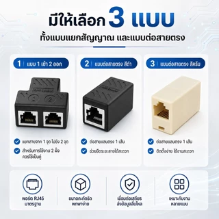 RJ45 Connector ตัวต่อกลางสายแลน LAN Coupler F/F อะแดปเตอร์ขยายสาย Ethernet รองรับ Cat5e Cat6 Cat7 ไม่ลดความเร็ว