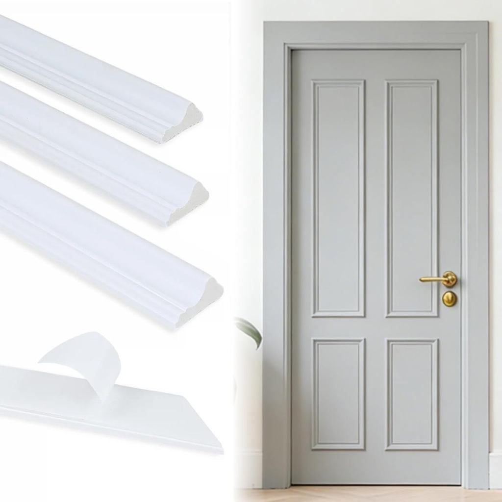 BiJun Peel and Stick Door Moulding Kit, 1 ชุด Premade Door Trim Moulding Self-Adhesive Wainscoting แ