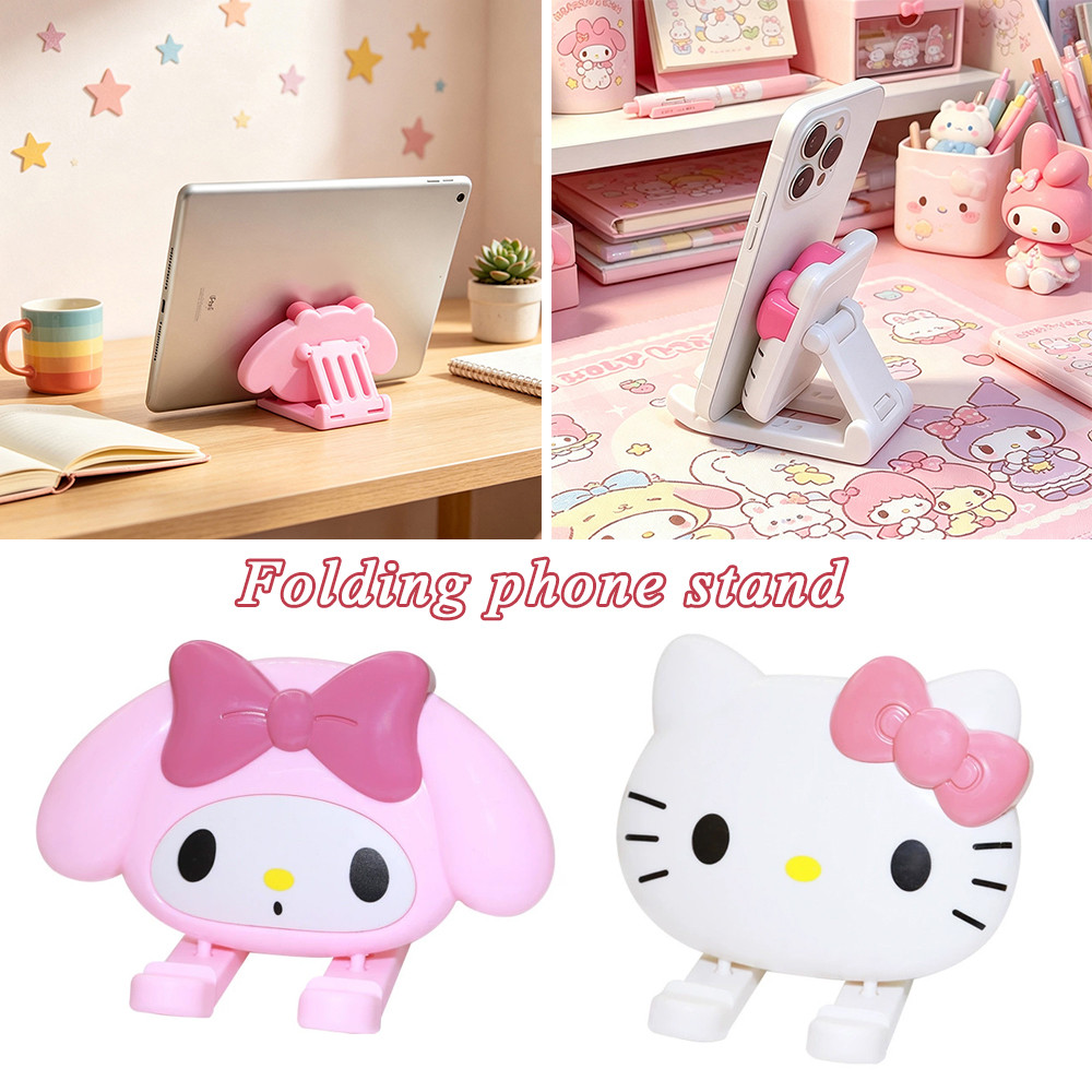 Sanrio My Melody Hello Kitty ที่วางโทรศัพท์แบบพับได้ปรับความสูงที่วางแท็บเล็ต Kawaii โต๊ะ Lazy Watching Bracket