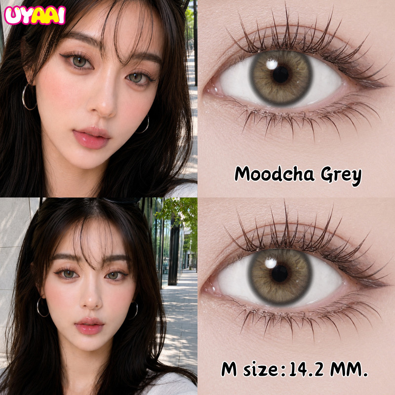 UYAAI Moodcha series คอนแทคเลนส์ สีน้ําตาล/เทา 14.2mm (รายเดือน), M SIZE