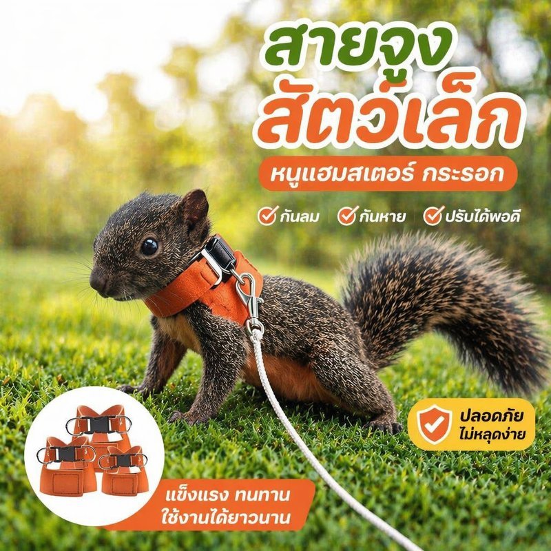 สายจูงสัตว์เล็ก สำหรับหนูแฮมสเตอร์ กระรอก ปรับขนาดได้ น้ำหนักเบา ใส่นุ่ม กันหลุด ควบคุมง่าย