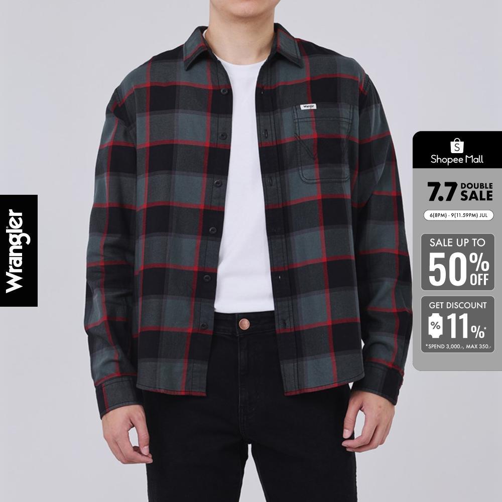 WRANGLER เสื้อเชิ้ตแขนยาวผู้ชาย รุ่น WR S226MSHLF09 สีเขียวมะกอก