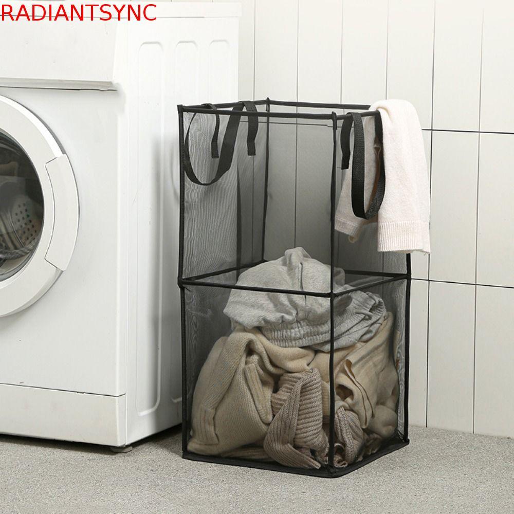 RADIANTSYNC ตาข่ายตะกร้าซักผ้ามีหูหิ้วเดี่ยว/สองชั้นพับถุงซักผ้า,ตุ๊กตาจัดเก็บความจุขนาดใหญ่สแควร์เสื้อผ้าสกปรกตะกร้าเก็บห้องนั