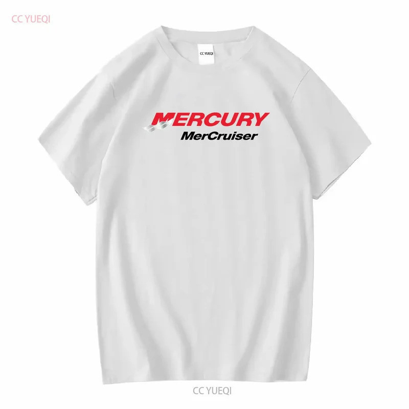 โลโก้เครื่องยนต์เรือนอกเรือ Mercury MerCruiser เสื้อยืดสีขาว แขนยาวหรือแขนสั้น สำหรับการพายเรือ สไตล์วินเทจ ผ้าเนื้อนุ่ม
