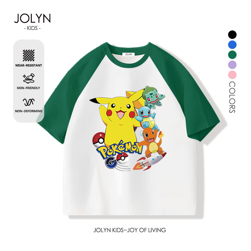 เสื้อยืดเด็กผู้หญิง ระบายอากาศได้ อายุ 3-15 ปี Pokemon Pikachu Squirtle Charmander Bulbasaur ลายพิมพ์การ์ตูนน่ารัก