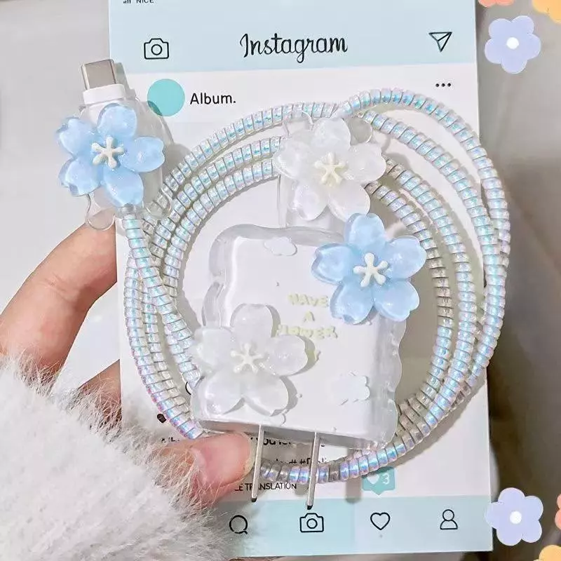 1ชุด5ชิ้น ชุดถนอมสายชาร์สำหรับ ไอโฟน20W/18W/30W Cable Bite เคสหัวชาร์จ สายชาร์จ ลายการ์ตูนน่ารัก ตัวถนอมสายชาร์จ
