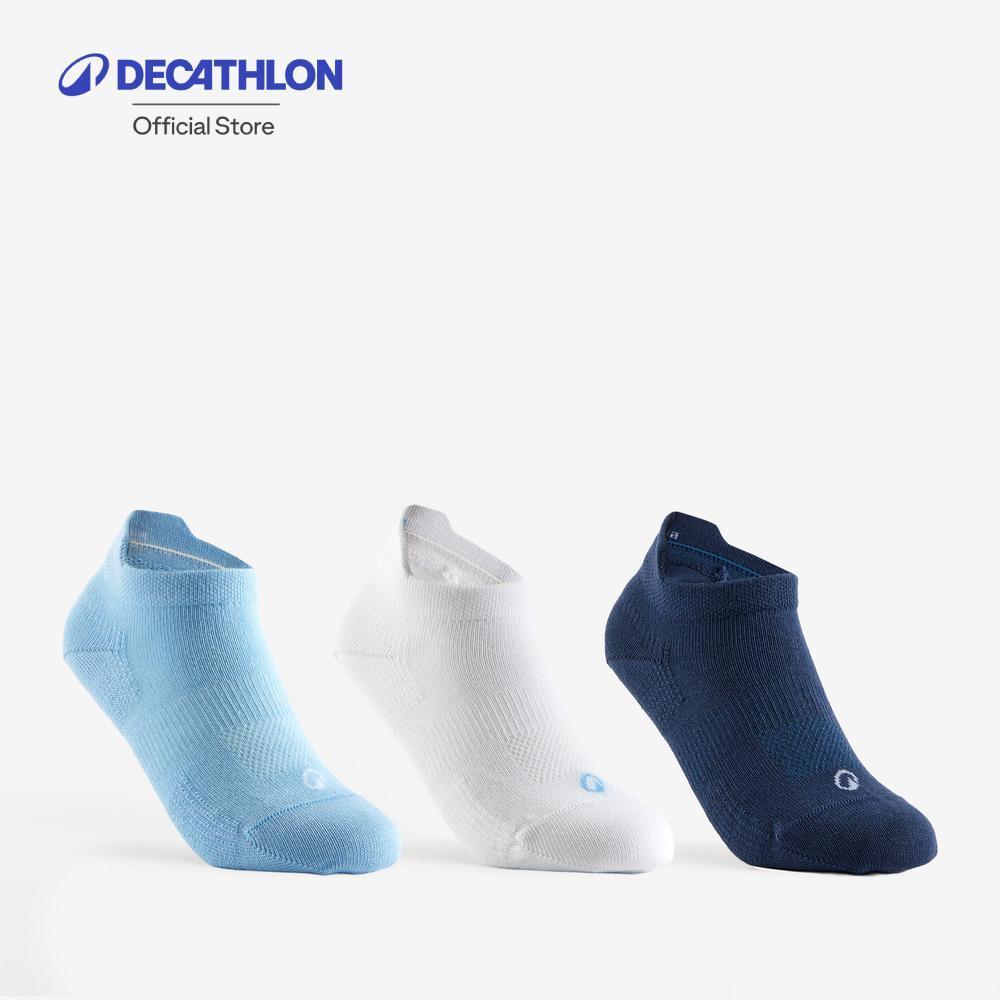 Decathlon Kids' Low Sports Socks Tri-Pack Rs 160 ถุงเท้ากีฬาหุ้มส้นสำหรับเด็ก รุ่น Rs 160 แพ็ค 3 คู่ - White/Blue