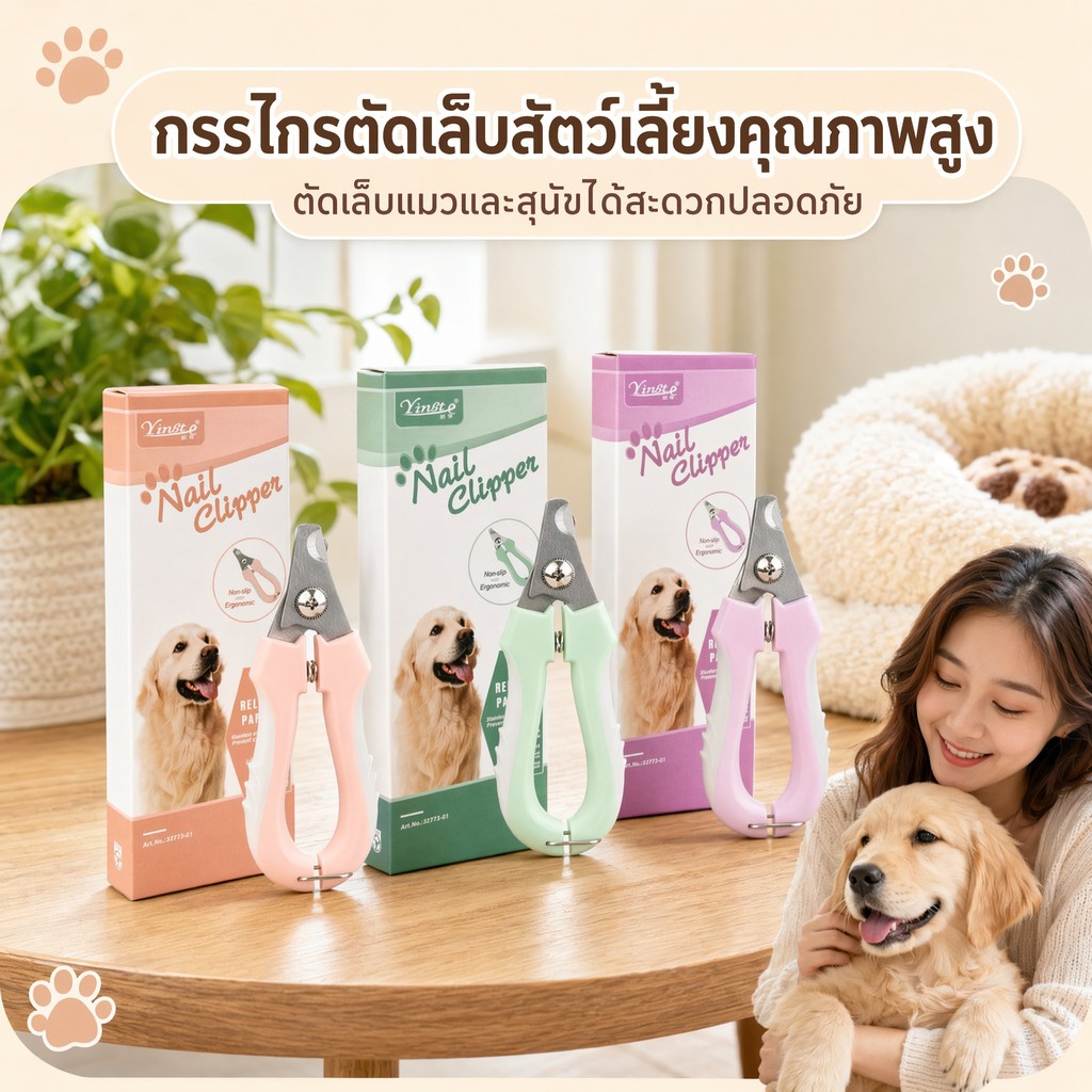 กรรไกรตัดเล็บสัตว์เลี้ยงมืออาชีพที่มีความปลอดภัยยามคมสแตนเลสใบมีดกันลื่นเหมาะกับการทํางานจับตัดเล็บสําหรับขนาดเล็กขนาดกลางขนาดใหญ่สุนัขแมว3สีสัตว์เลี้