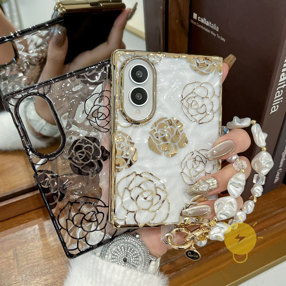 For เคสไอโฟน TPU Keychain Chain Plating Rose Translucent เคส Phone Case For SAMSUNG Galaxy Z Fold 8 Z Fold 7 Z Fold 6 Cover Aesthetic Korean Cute