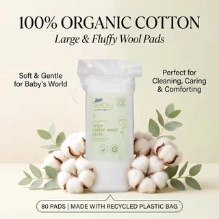 Boots Baby Organic Large Cotton Wool Pads 80 Pcs บู๊ทส์ เบบี้ ออร์แกนิค ลาร์จ คัตตอน วูล แพดส์ 80 แผ่น