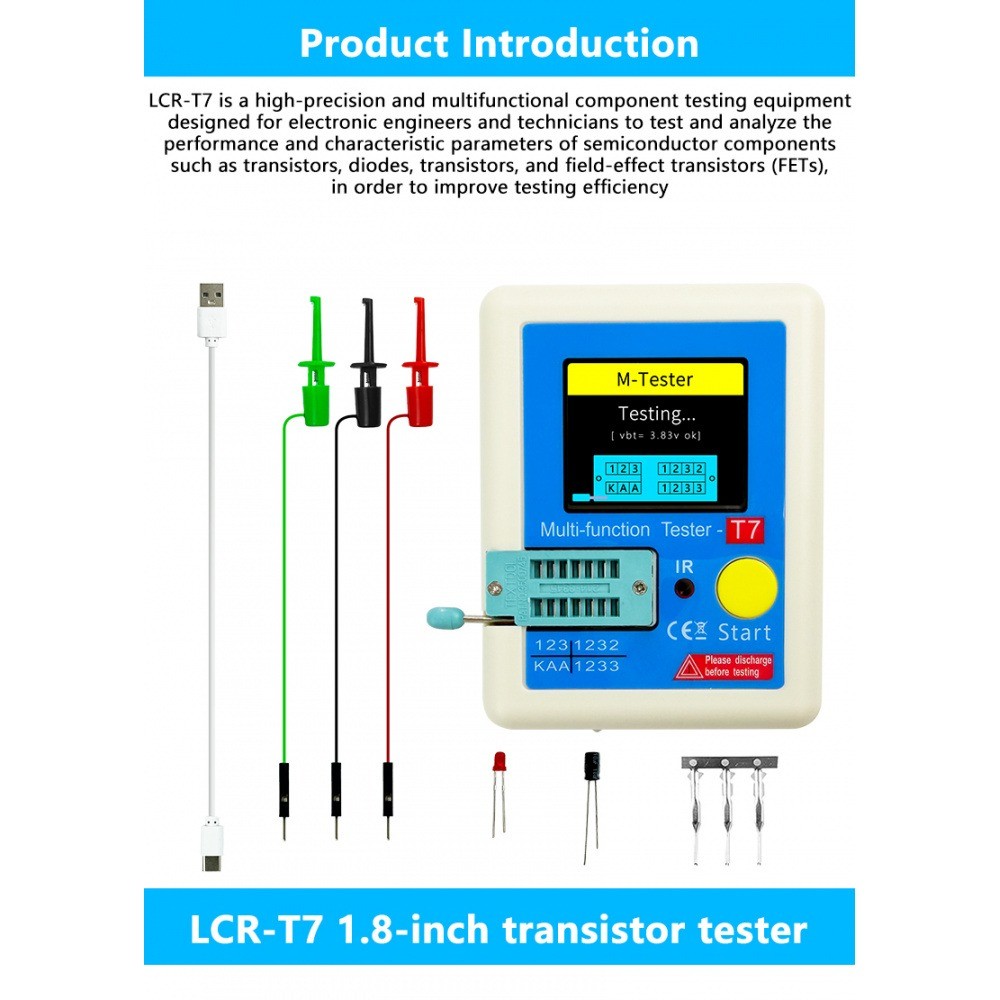 LCR-T7 เครื่องทดสอบทรานซิสเตอร์, Multi-Function Component Meter Test BJT Diode Zener MOSFET IGBT Thy