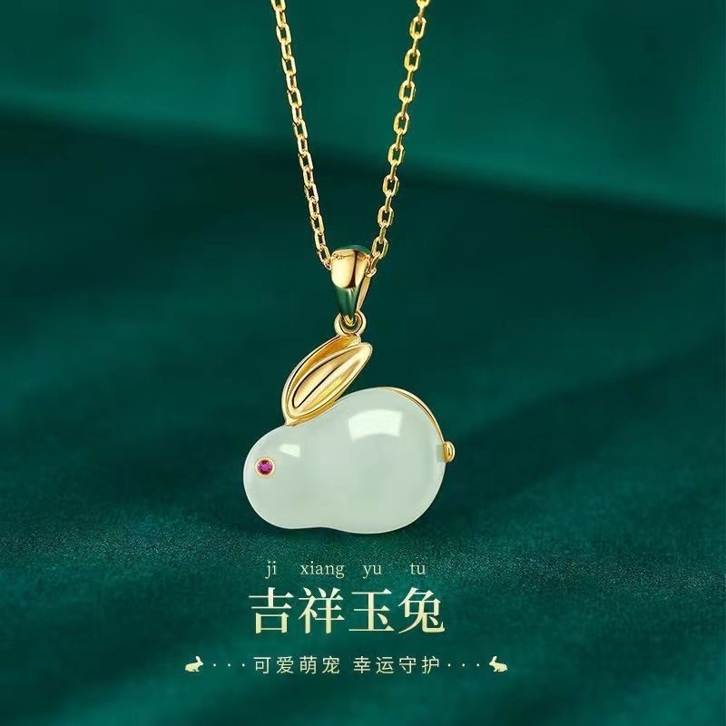 现货热卖兔年本命年项链女吊坠鸿运玉兔女转运款Rabbit Year Zodiac Necklace for Women, Lucky Jade Rabbit Pendant20260714