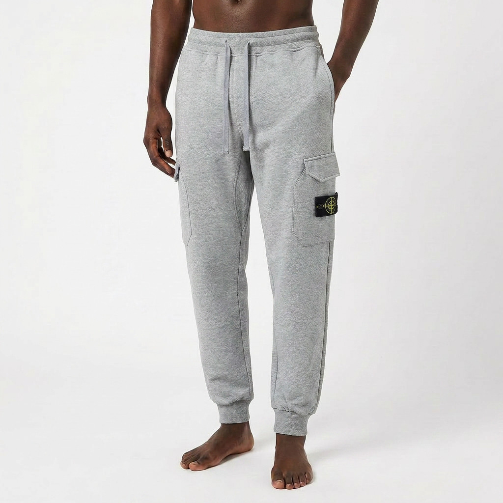 STONE ISLAND เกาะหินผู้ชายหลายกระเป๋ากางเกงคาร์โก้เอวยางยืดกีฬากางเกงขายาว
