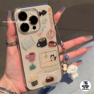 สติกเกอร์เจลลี่ การ์ตูนแมว DIY For iPhone 15 11 12 13 14 16 17 Pro Max 7 8 Plus XR X XS Plus เคส โปร่งใส กันกระแทก Case