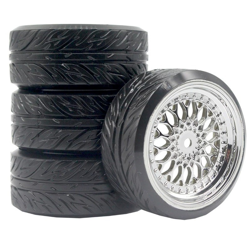 MJX 4 ชิ้นสําหรับ 60 มม.MJX 14303 RC 1:10 Drift รถพลาสติกล้อขอบ & Tyre ยาง