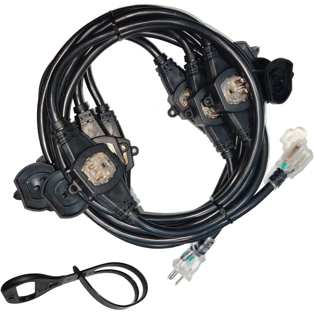 25Ft สายไฟ 3 Prong, 12 Gauge SJTW 5-15R สายชายปลั๊กหญิง Connector,7 Outlets ปลั๊กหลายแม้แต่พื้นที่,เ