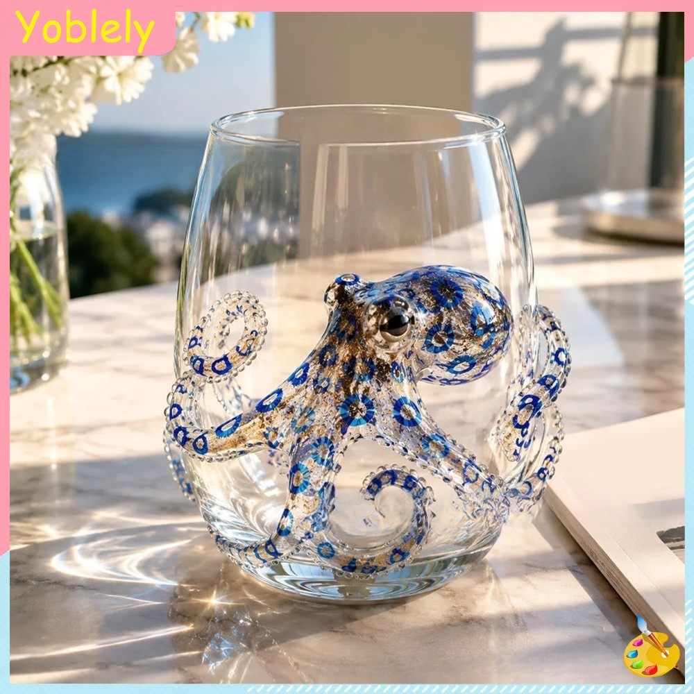 [Yoblely.th] Ocean Themed โปร่งใสดื่ม Glasswares อเนกประสงค์ลึก Etched Coastal Drinkware หัตถกรรมถ้วยไวน์สําหรับ Beach House Decor