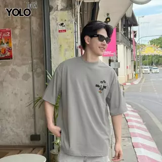 YOLO เสื้อยืด OVERSIZE เสื้อยืดโอเวอร์ไซส์ เสื้อยืดแขนสั้น คอเสื้อหนา 1 นิ้ว ผ้าฝ้ายแท้ ทรงหลวม Y2623023