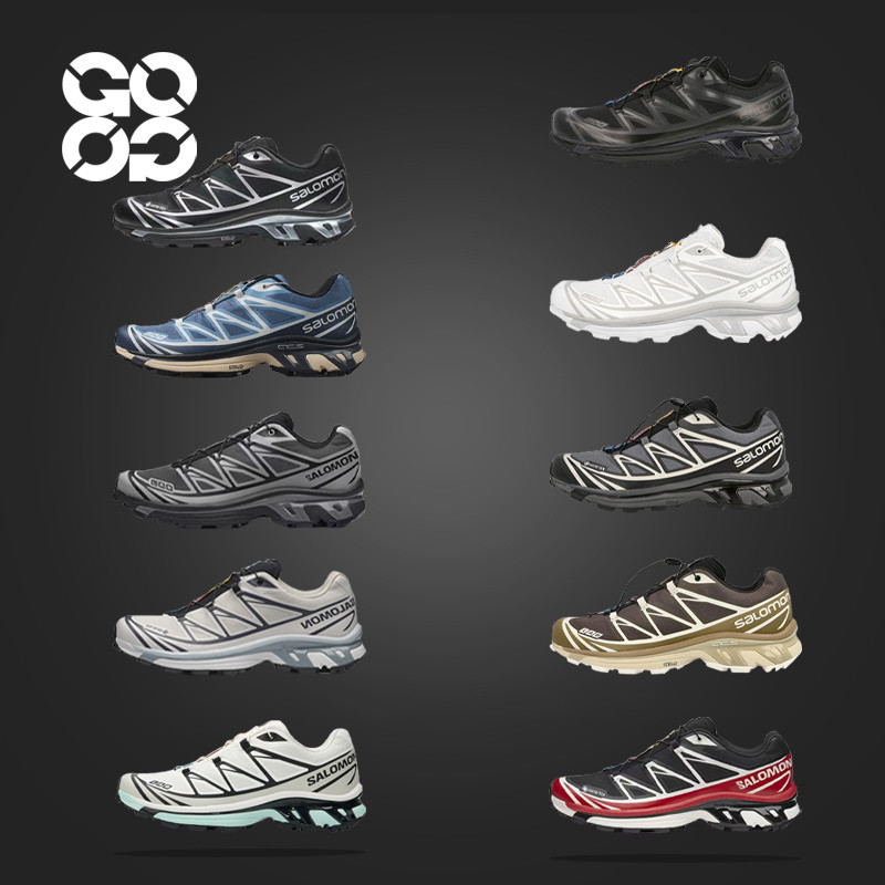 GOGO รองเท้าผ้าใบ Salomon Salomon XT-6 Outdoor Hiking Camping Low-Top รองเท้าวิ่งสีดําเงิน491314