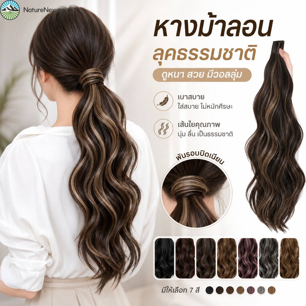 วิกหางม้า วิกผมหางม้าเตี้ย แบบพันเอง ฟูธรรมชาติ เพิ่มวอลลุ่มผม ไฮไลท์สวย มัดสูงได้