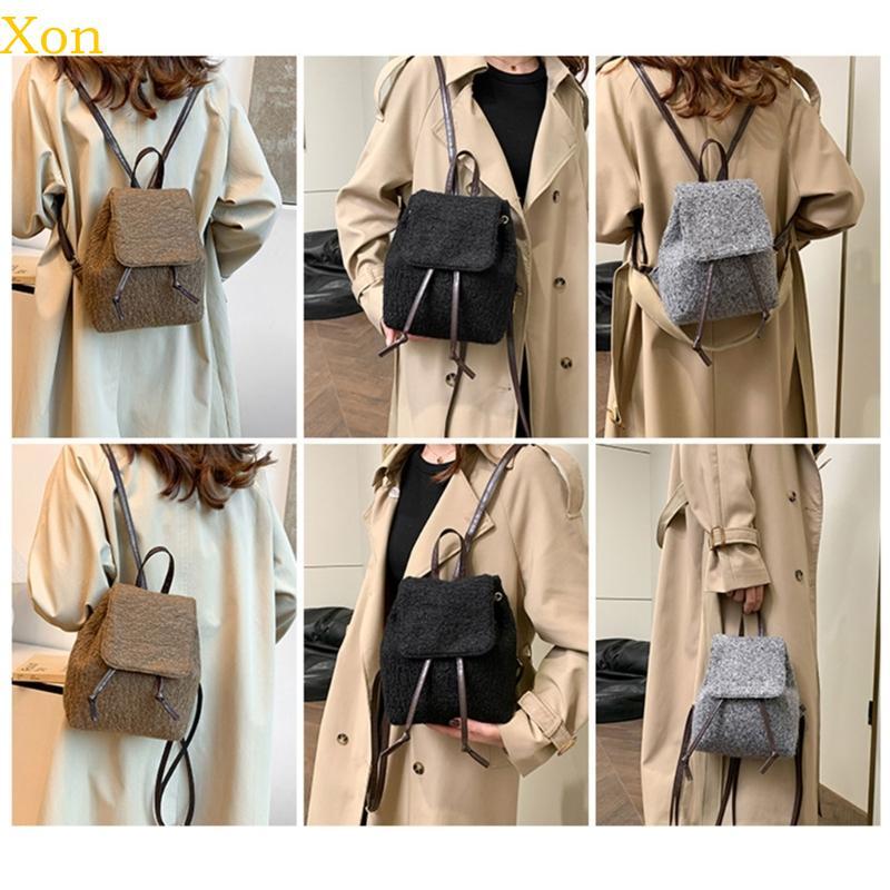 Xon Stylish Furry Backpack Plush Daypack School Bag Casual Travel Daypack สําหรับผู้หญิง