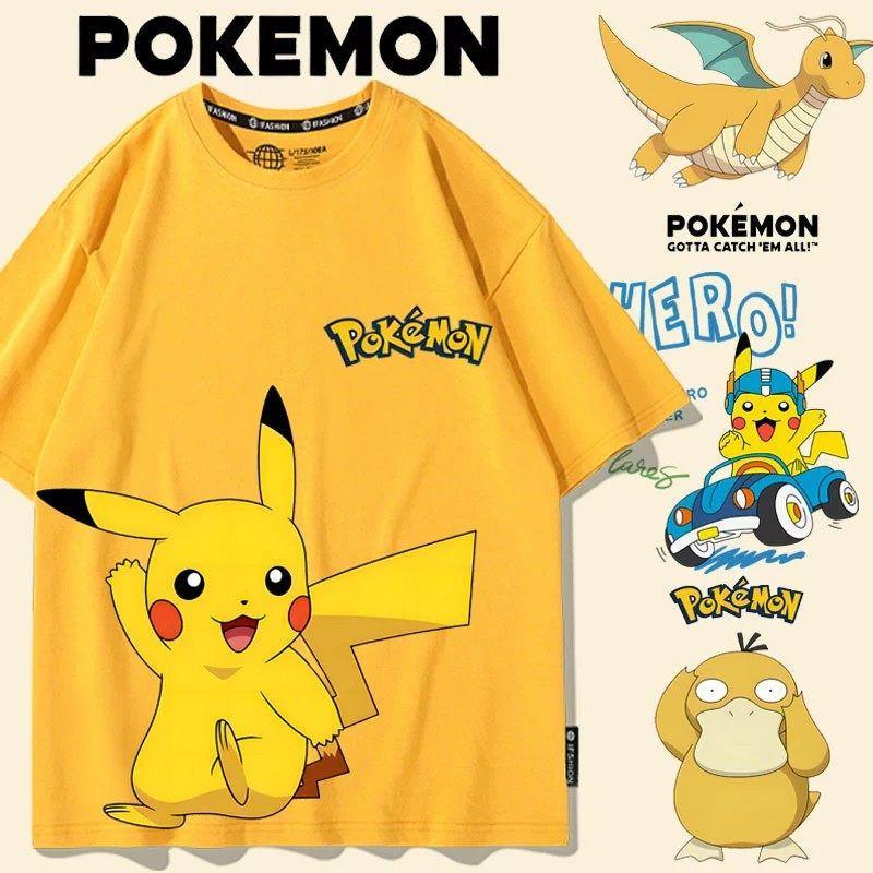 เสื้อยืด Pokémon Pikachu ผ้าฝ้ายผู้ใหญ่เด็ก เสื้อยืด / ผ้าฝ้ายระบายอากาศยูนิเซ็กซ์ขนาดใหญ่สำหรับผู้ใหญ่และเด็ก